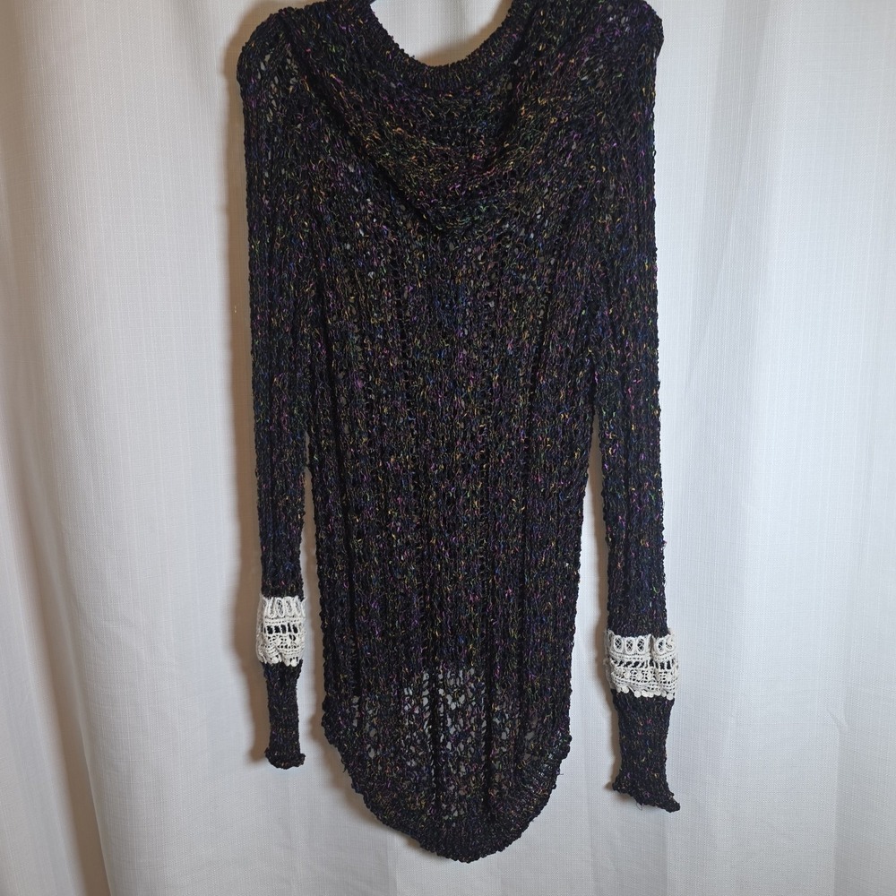 POL Black Color Accents Pullover Hoodie Sheer Sweater Size L - Picture 6 of 8
